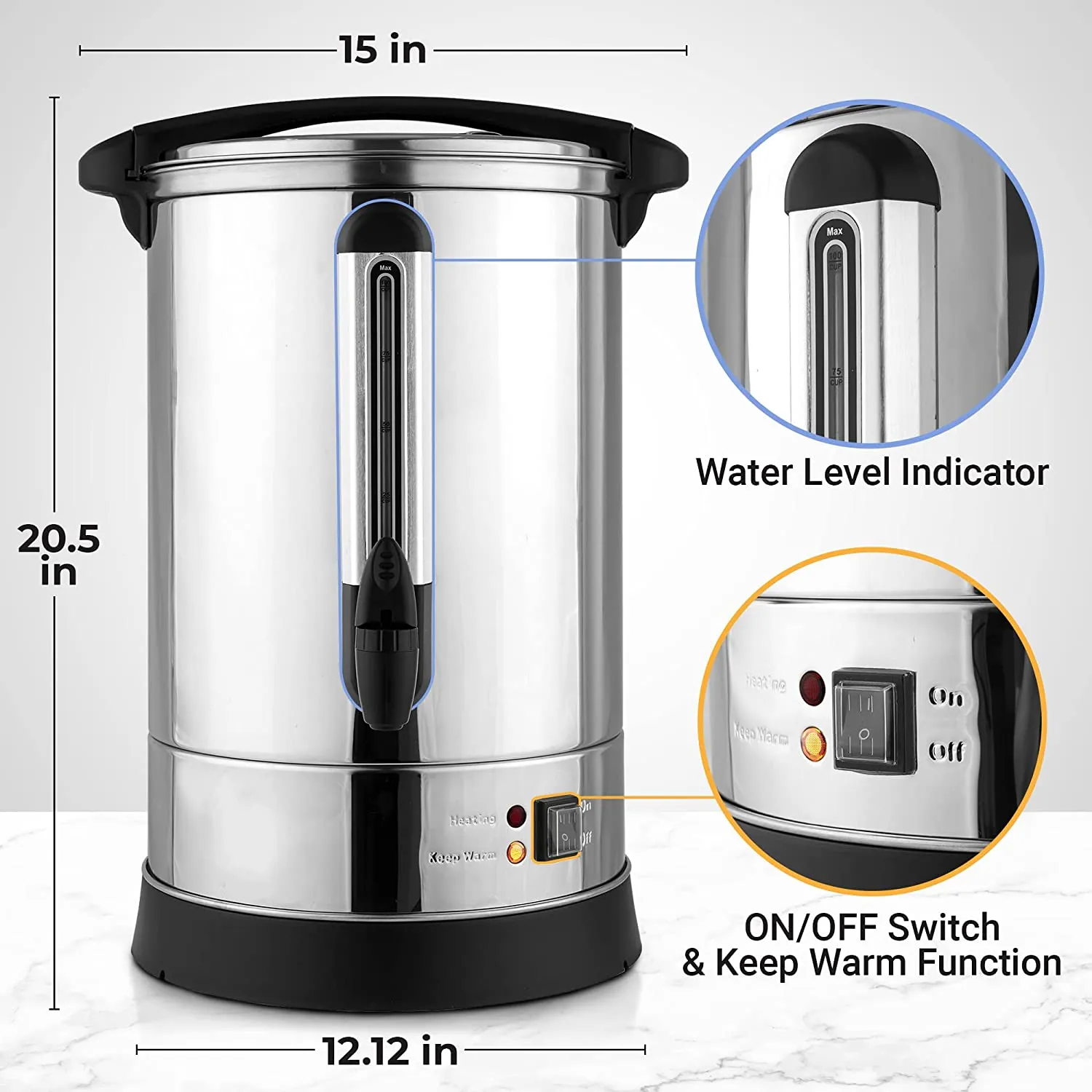 100 Cup Commercial Stainless Steel Large Coffee Dispenser For Quick Brewing