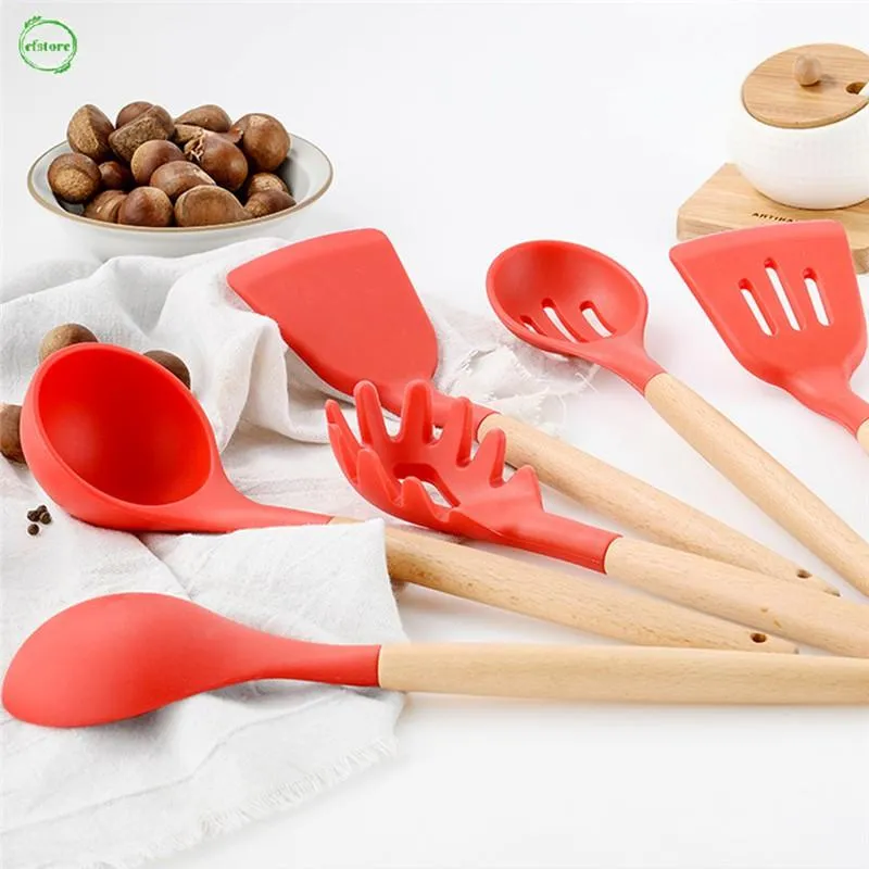 12 PCs Non stick Silicone Cooking Set-Red