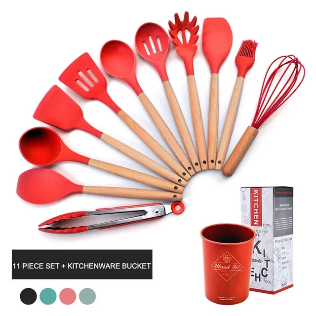 12 PCs Non stick Silicone Cooking Set-Red