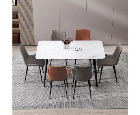 120x60cm Matte Black Minimalist Slate Kitchen Dining Table Marble Lunch Dinner Table Solid Metal Legs