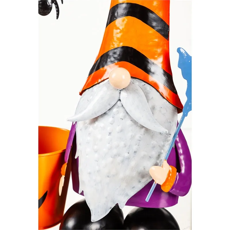 17.75"H Metal Halloween Gnome Garden Statuary with Planter,47m3433