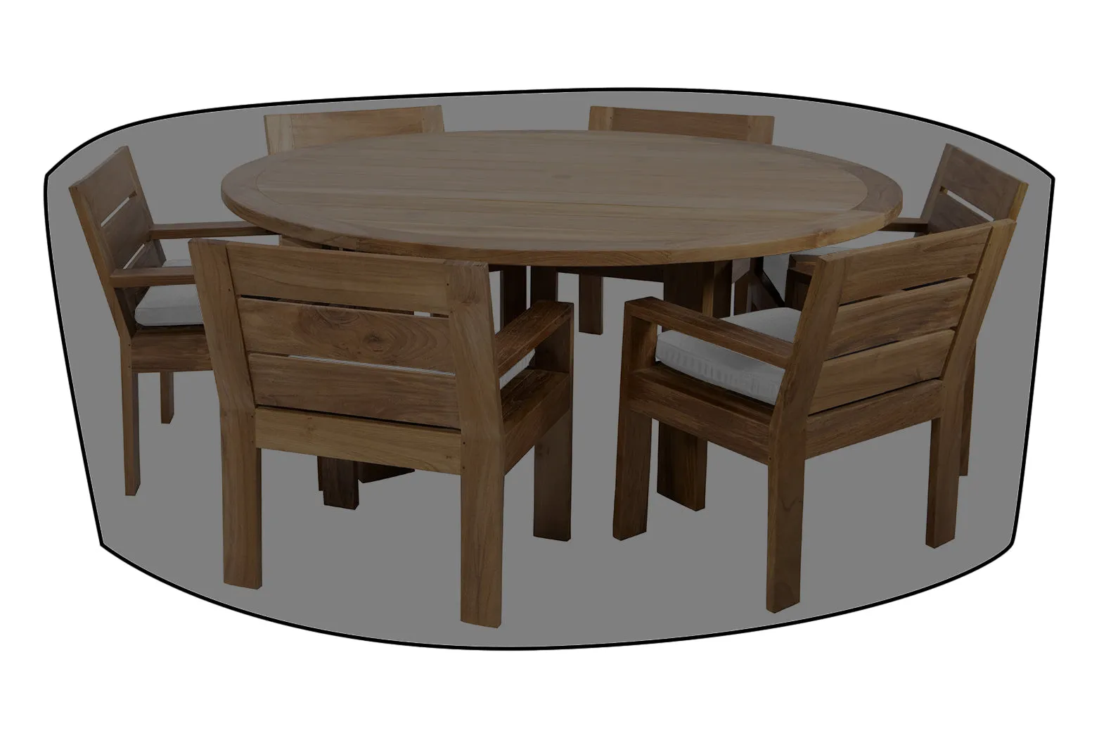 7 pc Pacific Teak Dining Set with 60" Round Dining Table WeatherMAX Outdoor Weather Cover