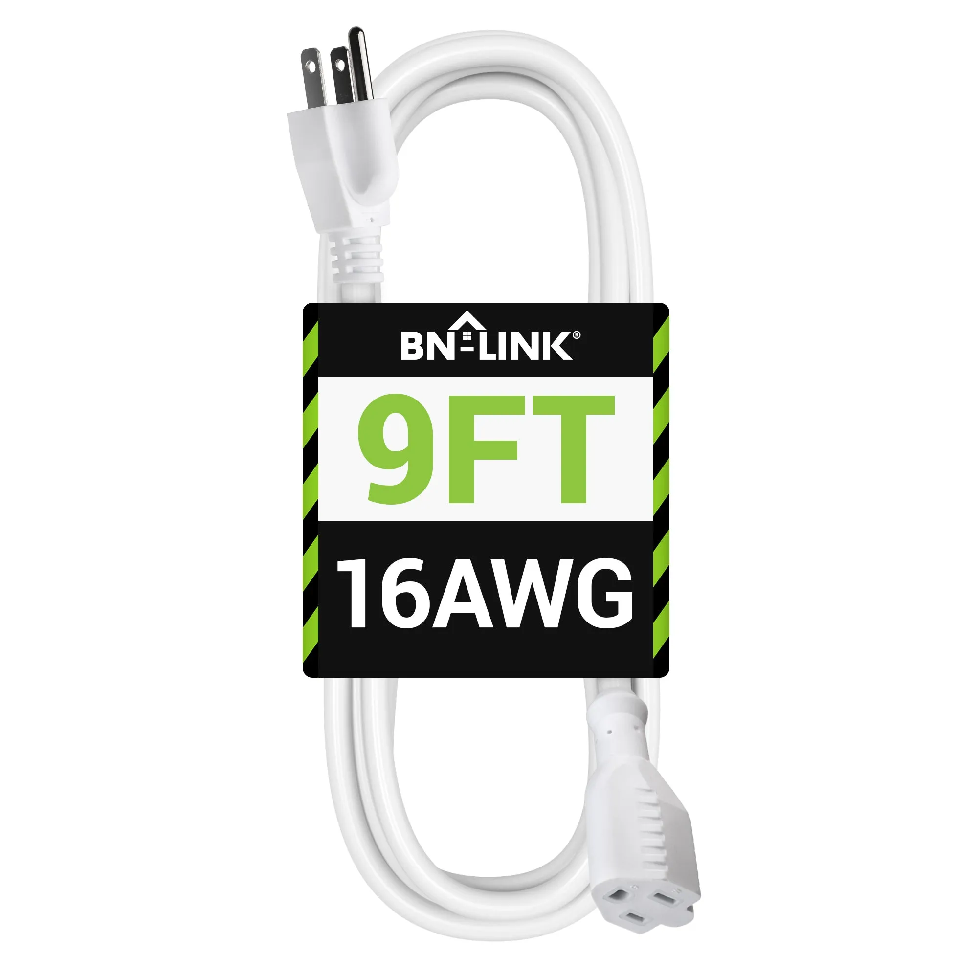 9 ft Waterproof Outdoor Extension Cord 16/3 SJTW Heavy Duty Power White Cord Bn-link