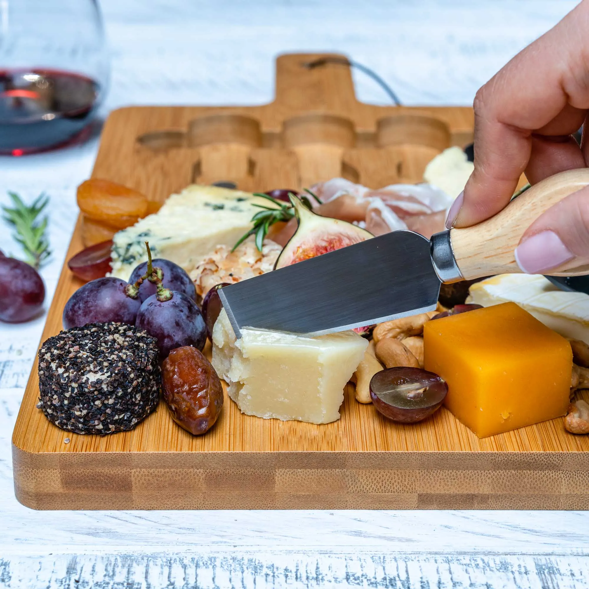 Bamboo Cheese Board and Knife Set - 12x8 inch Charcuterie Board with