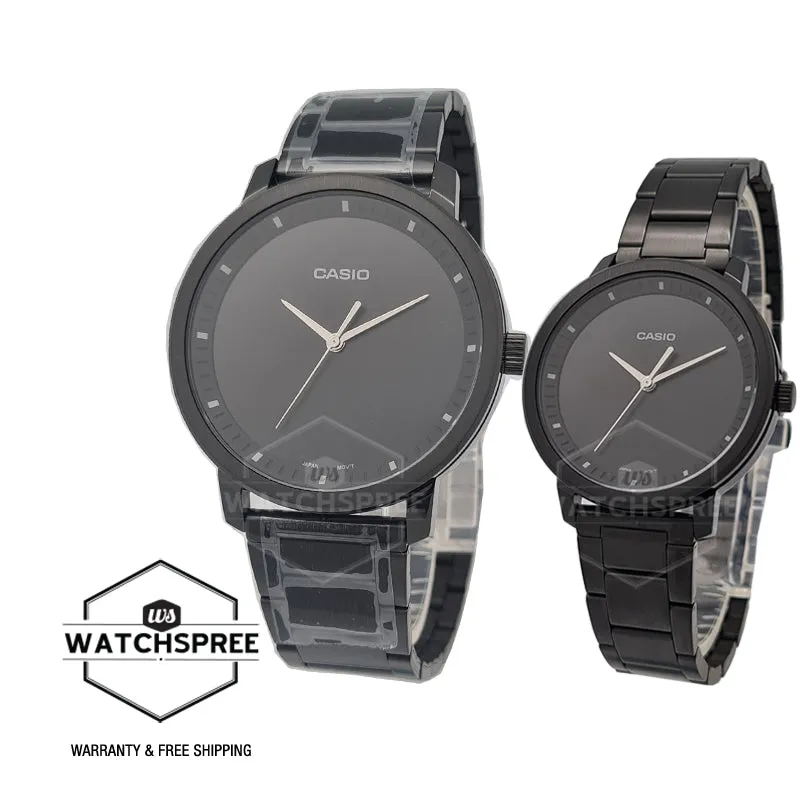 Casio Couple Black Ion Plated Stainless Steel Band Watch LTPB115B-1E MTPB115B-1E [Couple Watch Set]