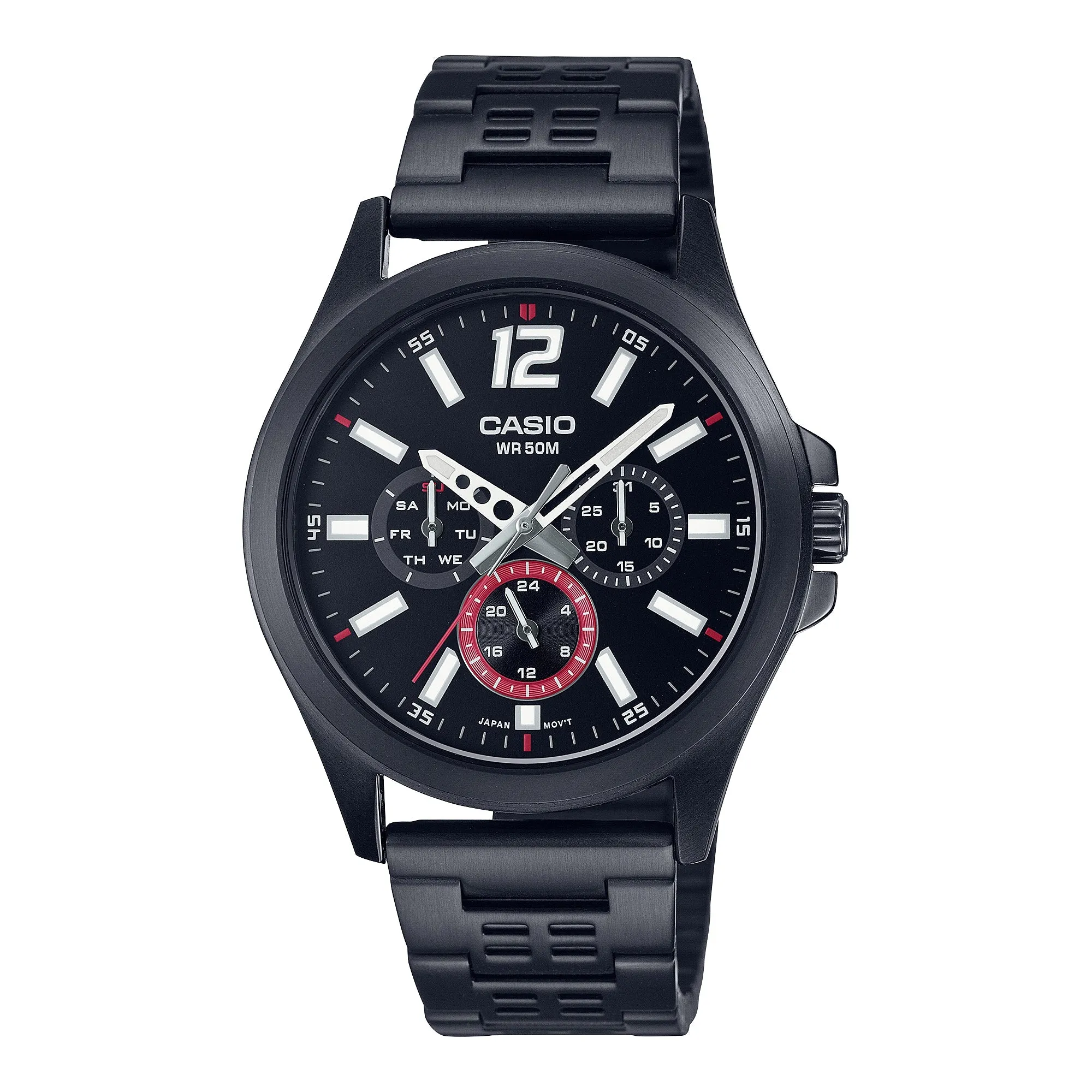 Casio Men's Analog Black Ion Plated Stainless Steel Band Watch MTPE350B-1B MTP-E350B-1B