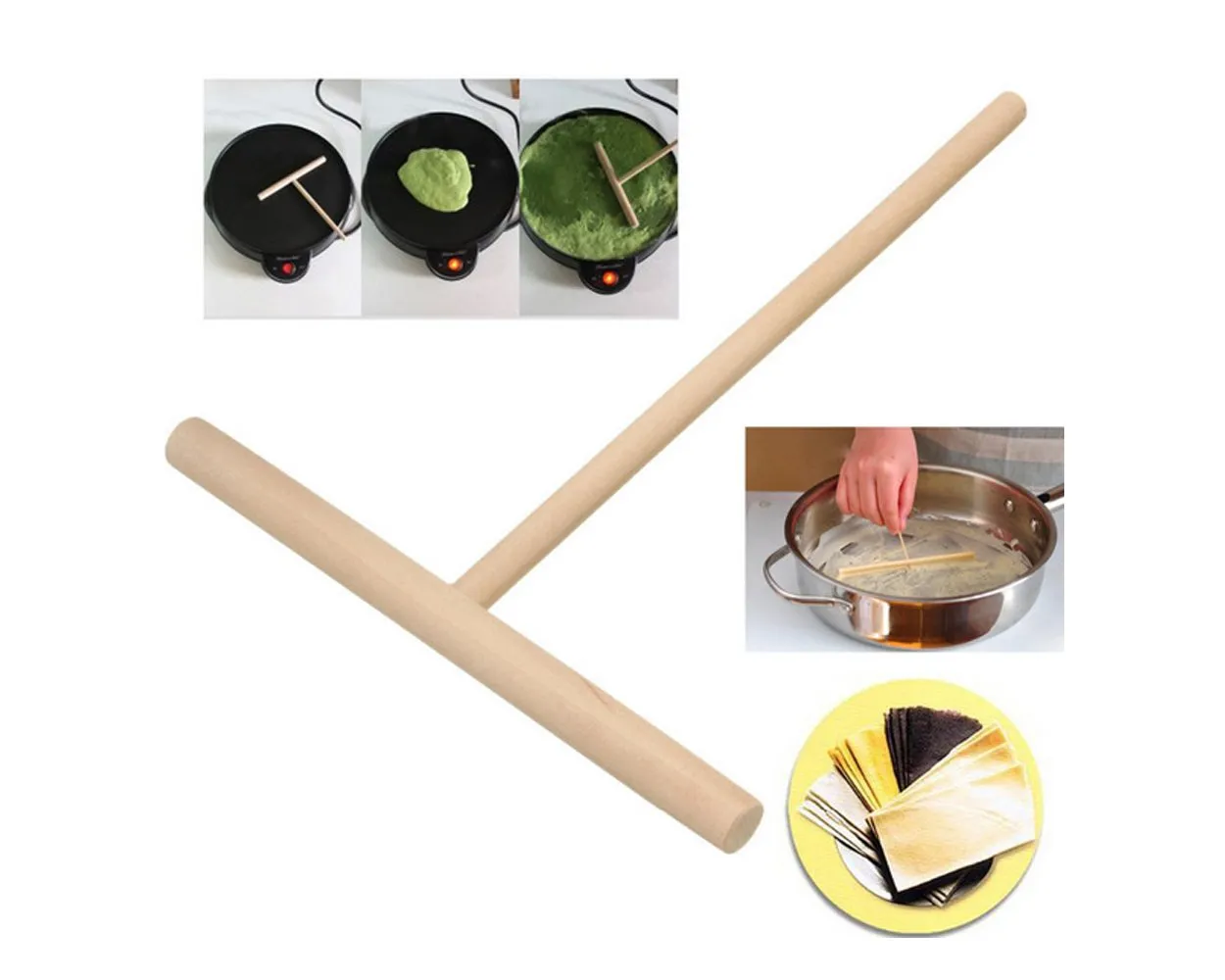 Crepe Spreader 2 Pieces Wooden T-Shaped Tool for Crepes or Pancake