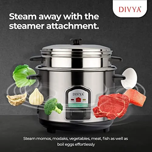 DIVYA Stainless Steel 1.8 Liters Cylinder Electric Rice Cooker 700W and Steamer