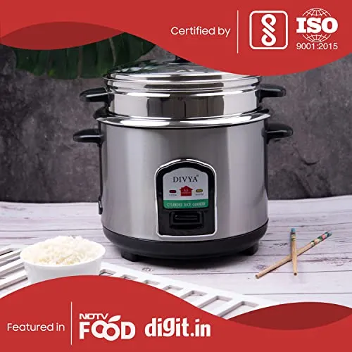 DIVYA Stainless Steel 1.8 Liters Cylinder Electric Rice Cooker 700W and Steamer