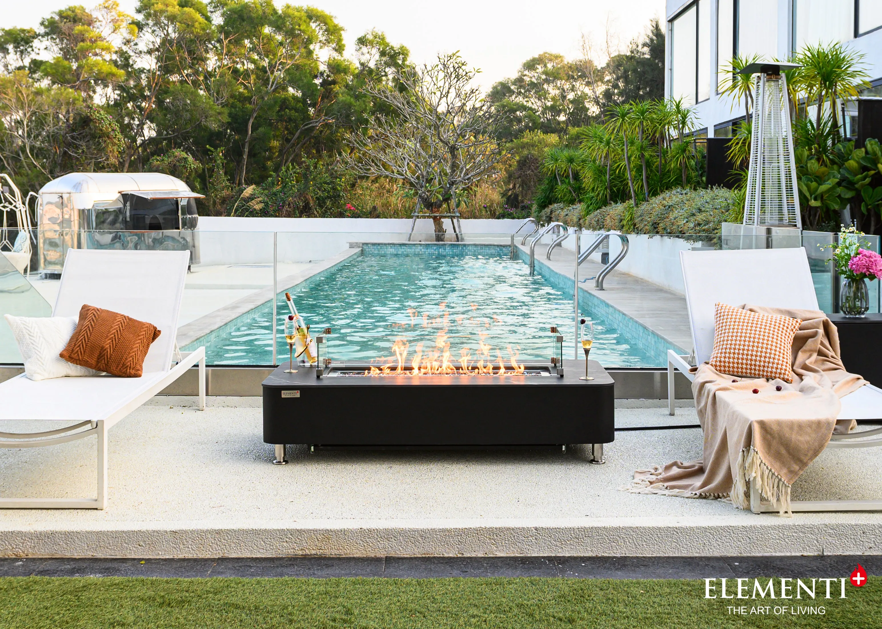 Elementi Plus OFP102BB Valencia Porcelain Top Outdoor Fire Table