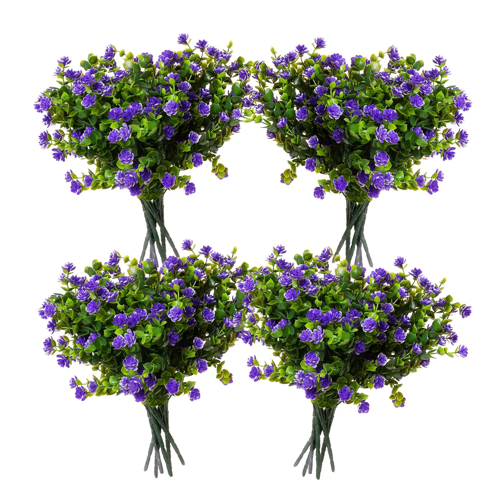 Faux Floral Bouquet, Artificial Fake Greenery Flowers for Home and Outdoor Garden Decor, Set of 4 Bunches (6 Picks Each), Spring Purple