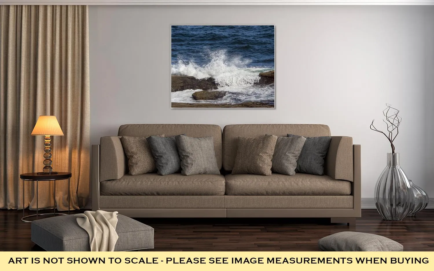 Gallery Wrapped Canvas, Ocean Waves Splash Over Rocks On Maines Coast Near Pemaquid Point