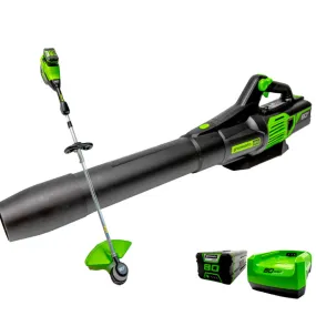 Greenworks 80V 16" String Trimmer & 80V Axial Blower Combo Kit, 2.0Ah Battery and Charger Included (16")