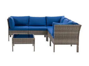 Grey and Blue 6pc Patio Sectional Set