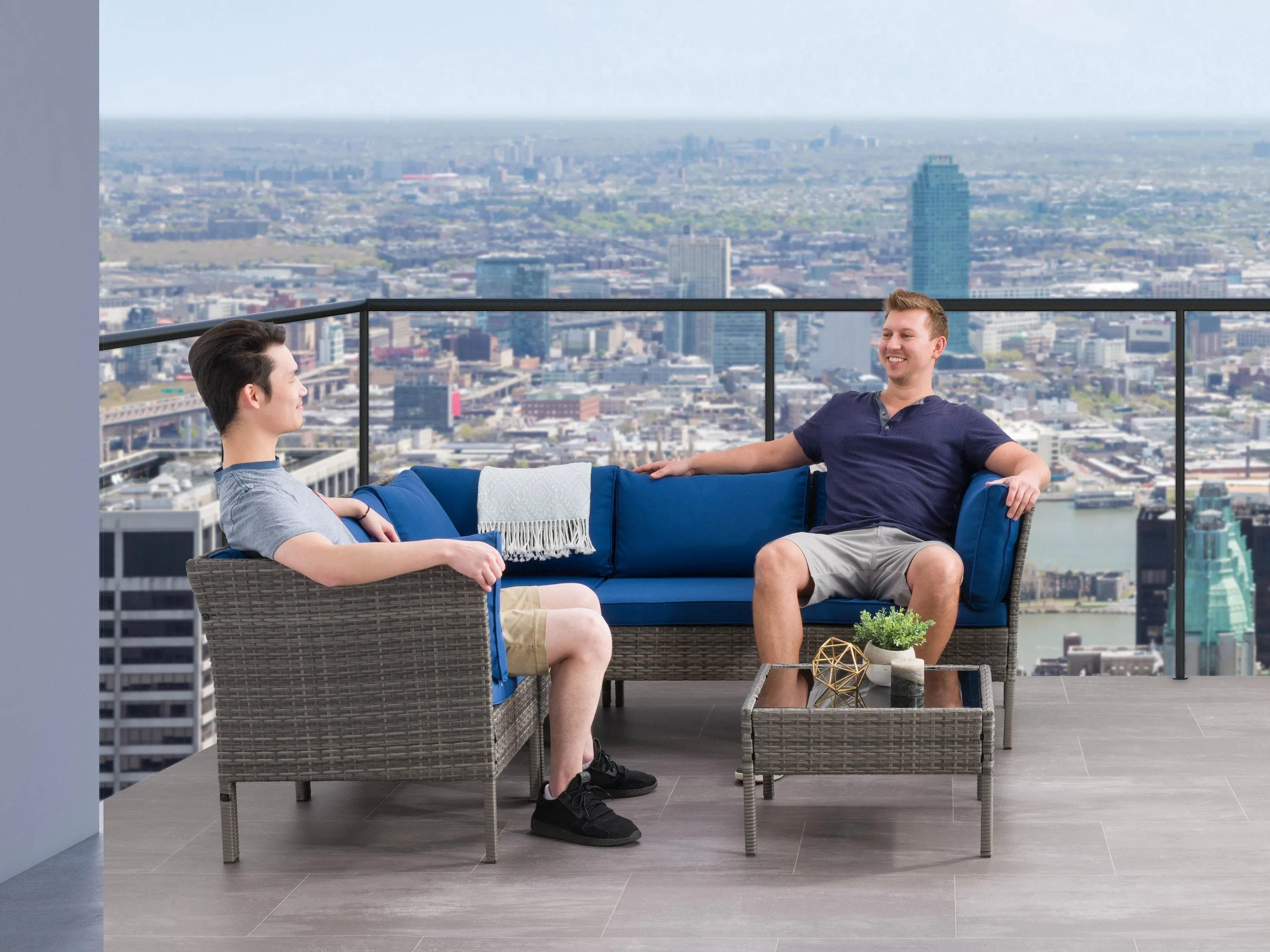 Grey and Blue 6pc Patio Sectional Set