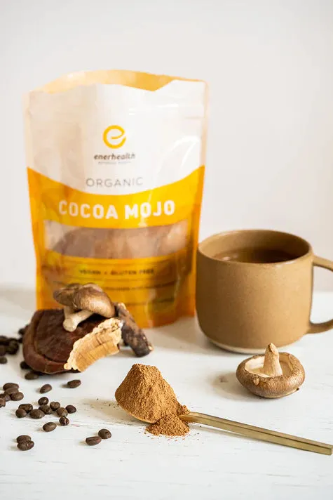 HOT COCOA FOR PEOPLE WITH MUSHROOMS Enerhealth Cocoa Mojo Organic Immune Support Cocoa for people only - 16 oz