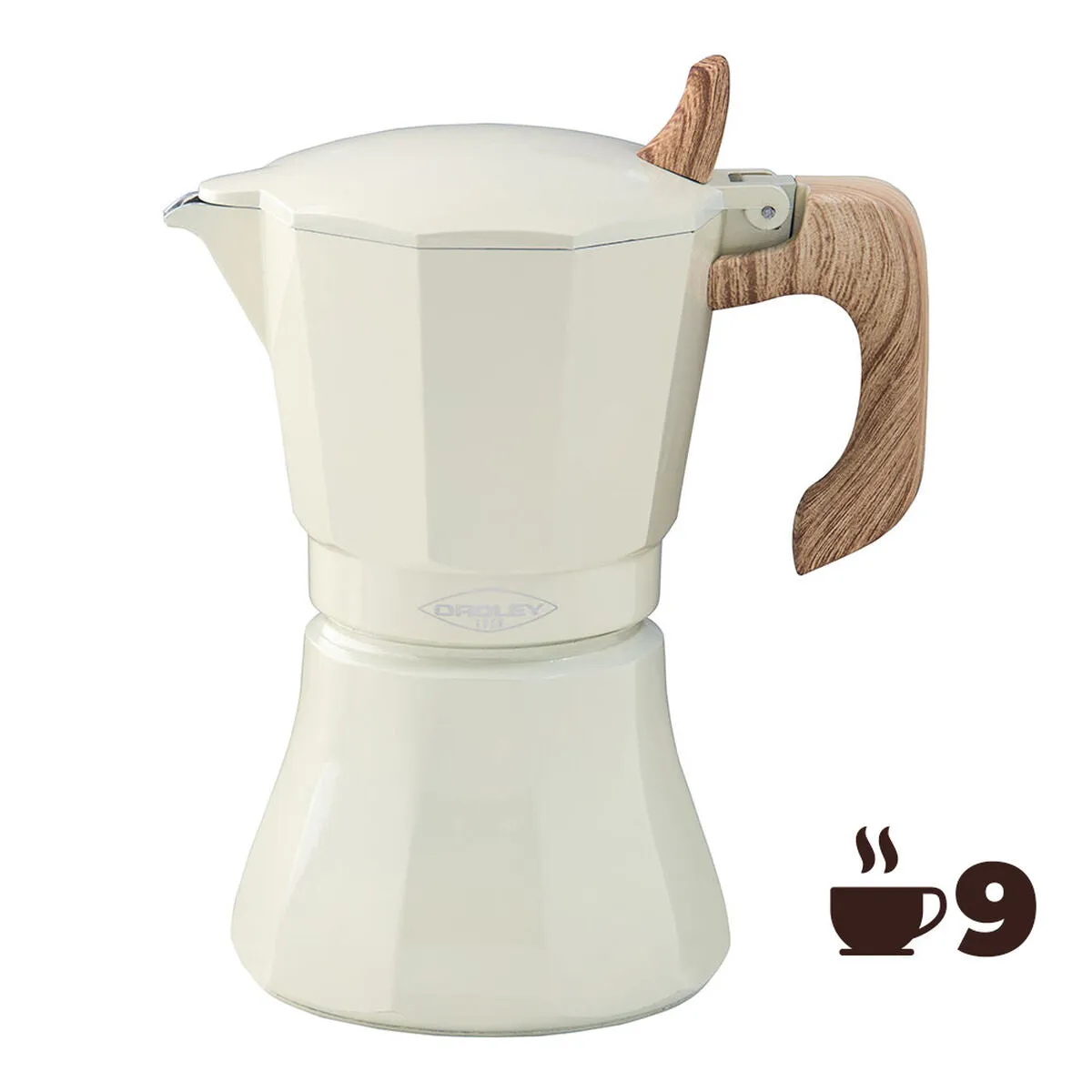 Italian Coffee Pot Oroley Petra 9 Cups Cream Aluminium