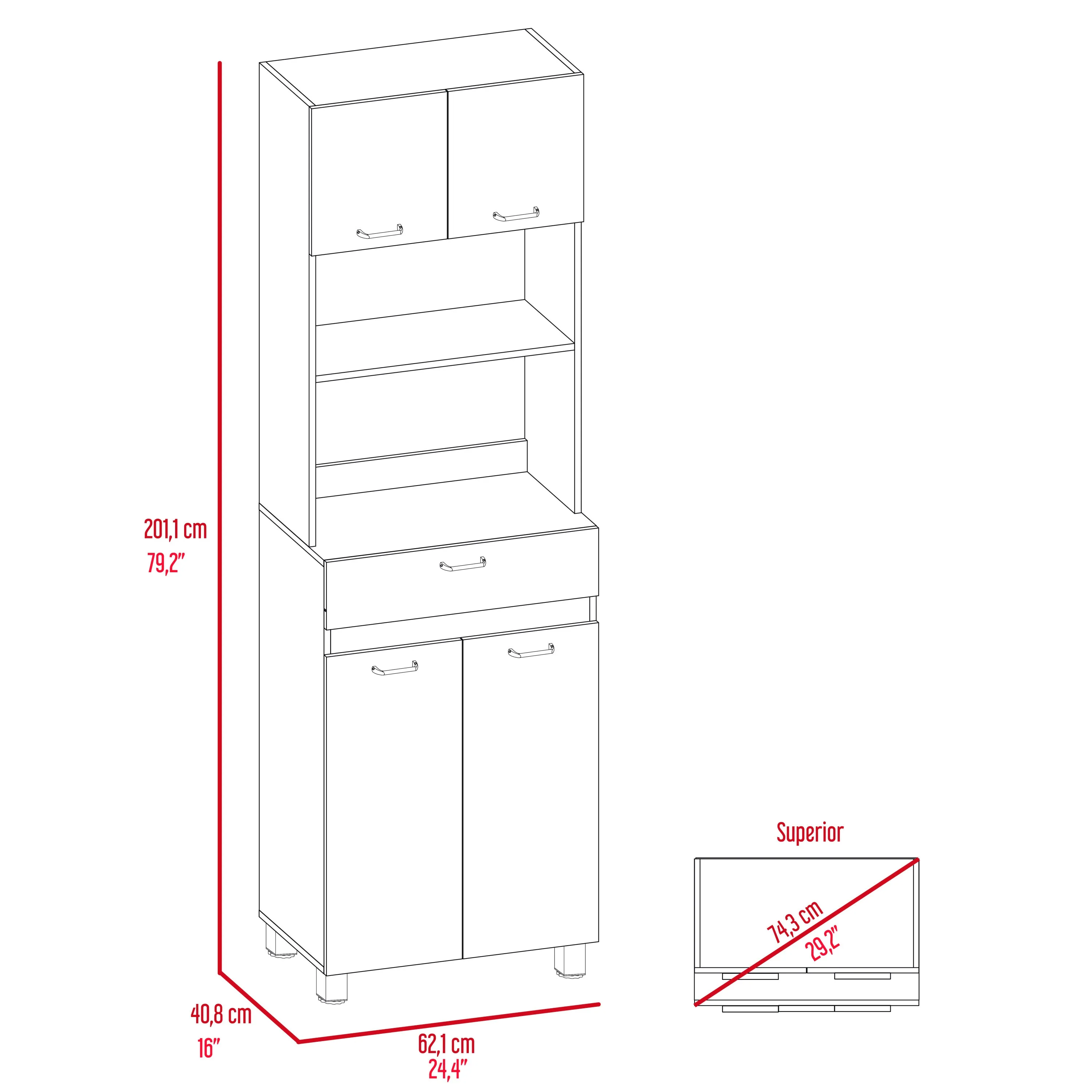 Pembrooke 2-Shelf 1-Drawer Microwave Pantry Cabine - White