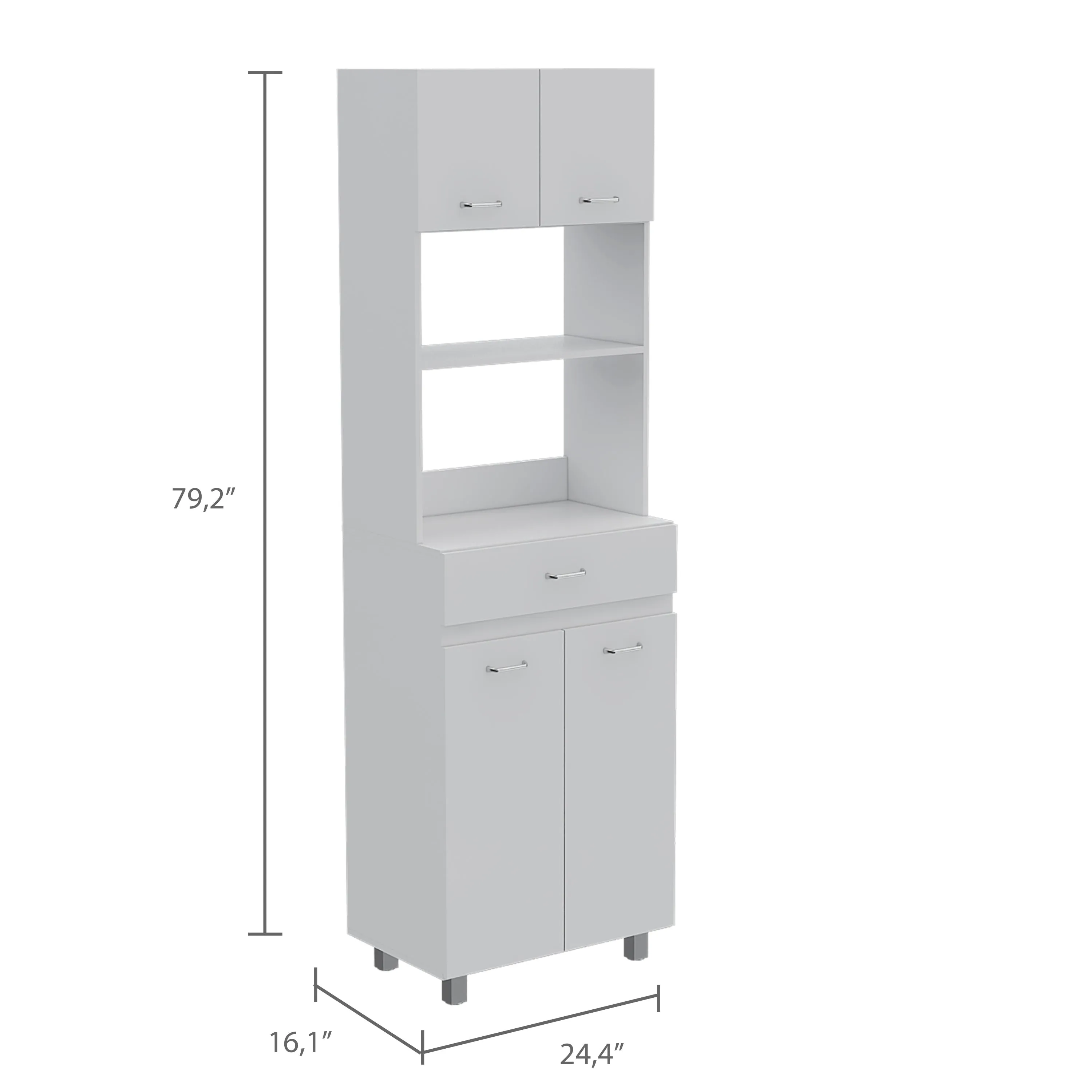 Pembrooke 2-Shelf 1-Drawer Microwave Pantry Cabine - White