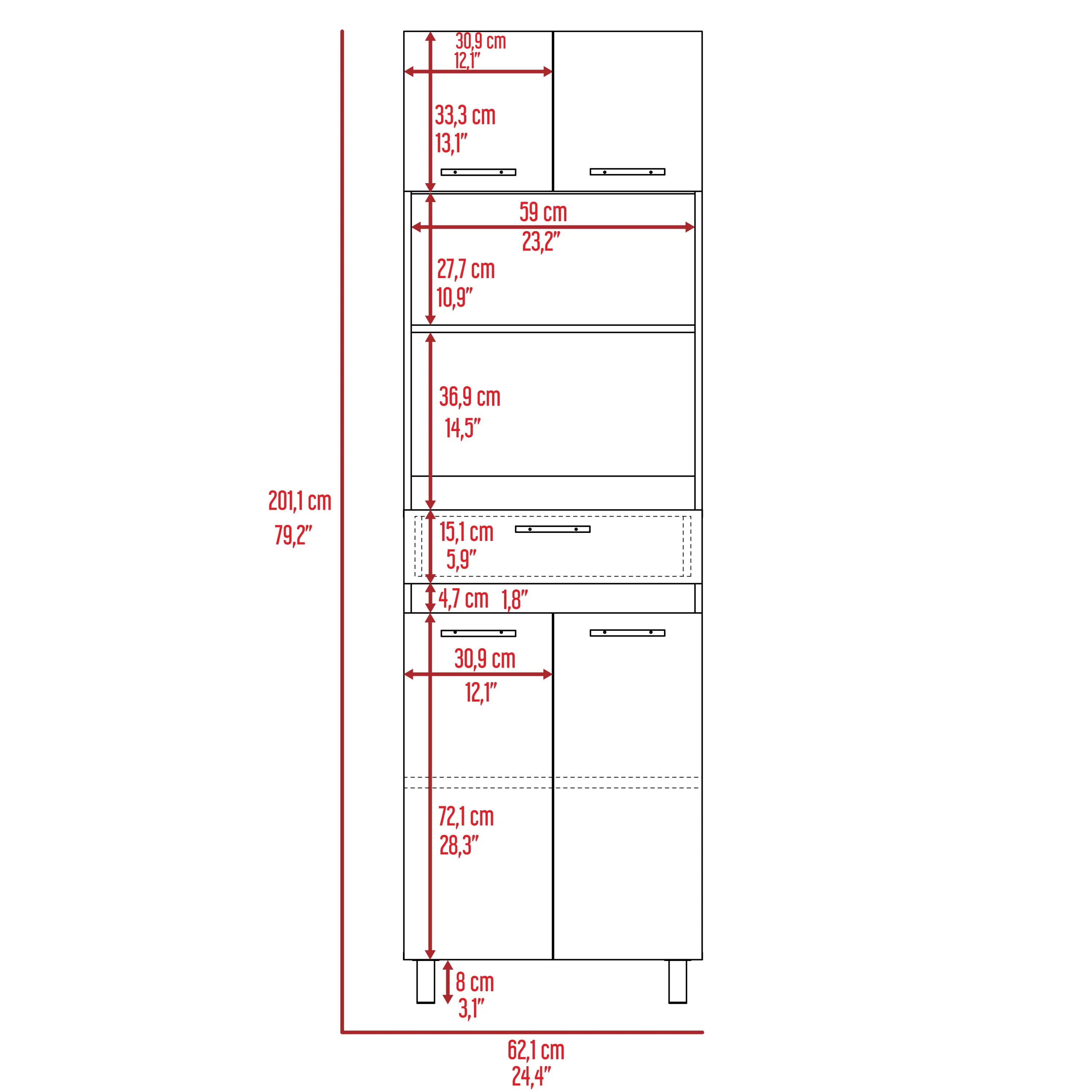 Pembrooke 2-Shelf 1-Drawer Microwave Pantry Cabine - White