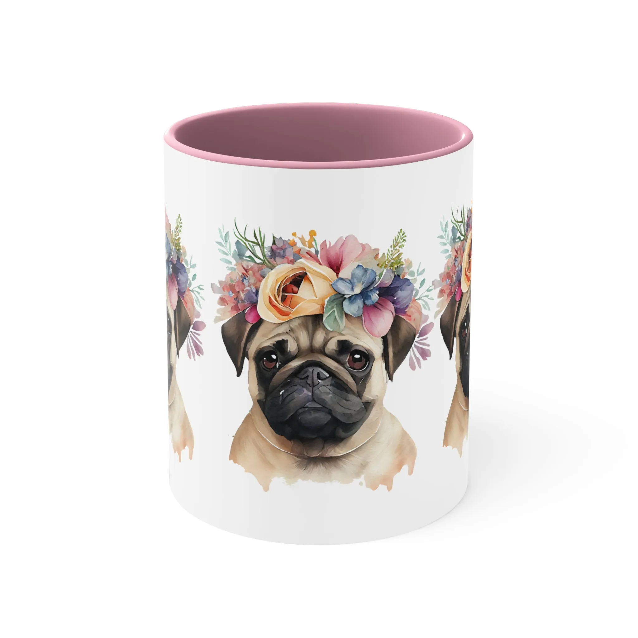 PUG Beautiful MUG - DOG BREEDS MUGS - Blue, Pink Accents - MUGSCITY - Free Shipping