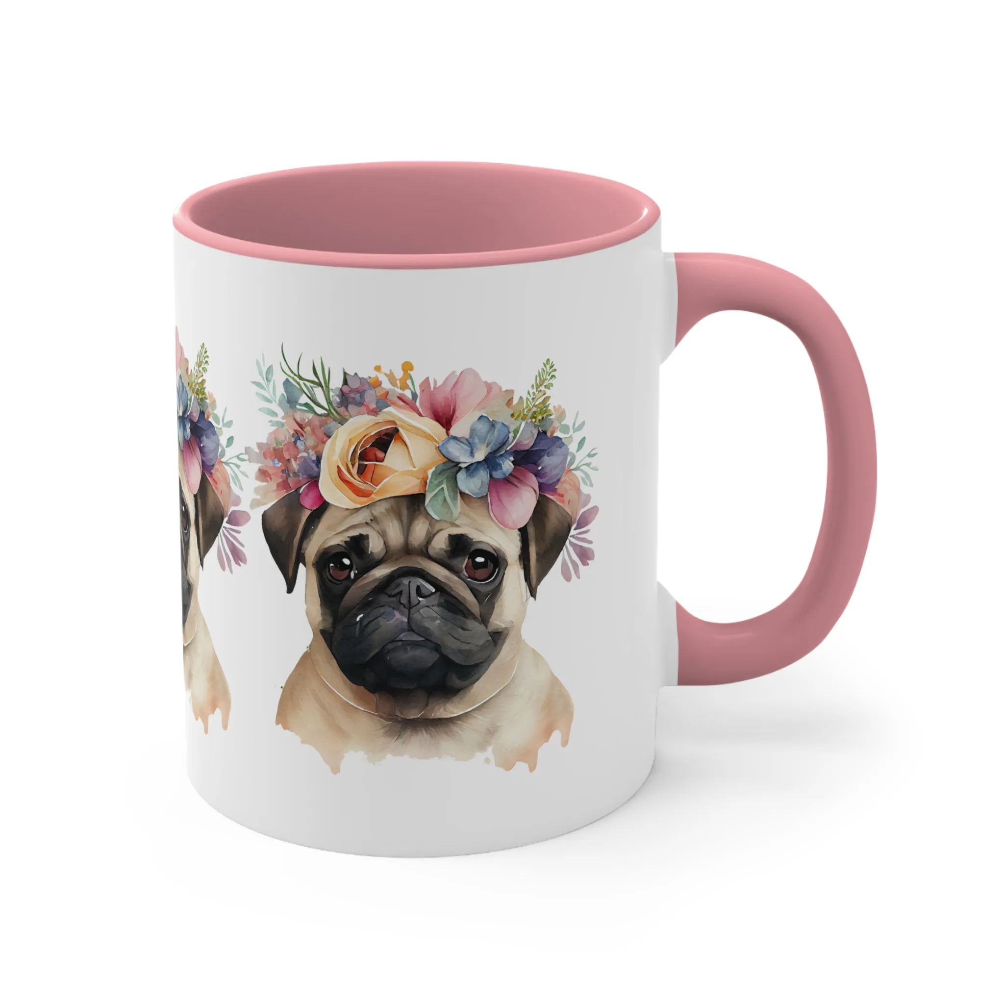 PUG Beautiful MUG - DOG BREEDS MUGS - Blue, Pink Accents - MUGSCITY - Free Shipping