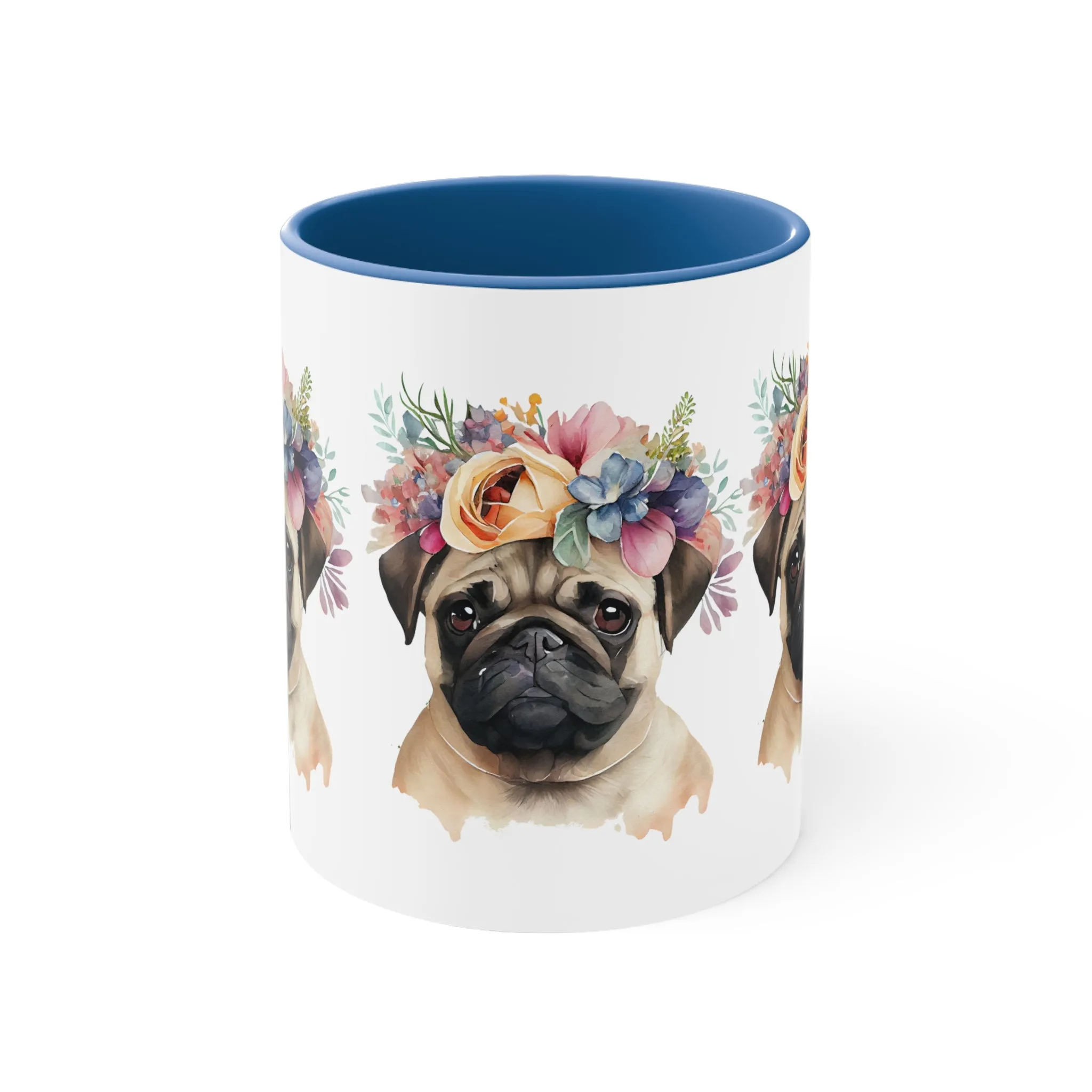 PUG Beautiful MUG - DOG BREEDS MUGS - Blue, Pink Accents - MUGSCITY - Free Shipping