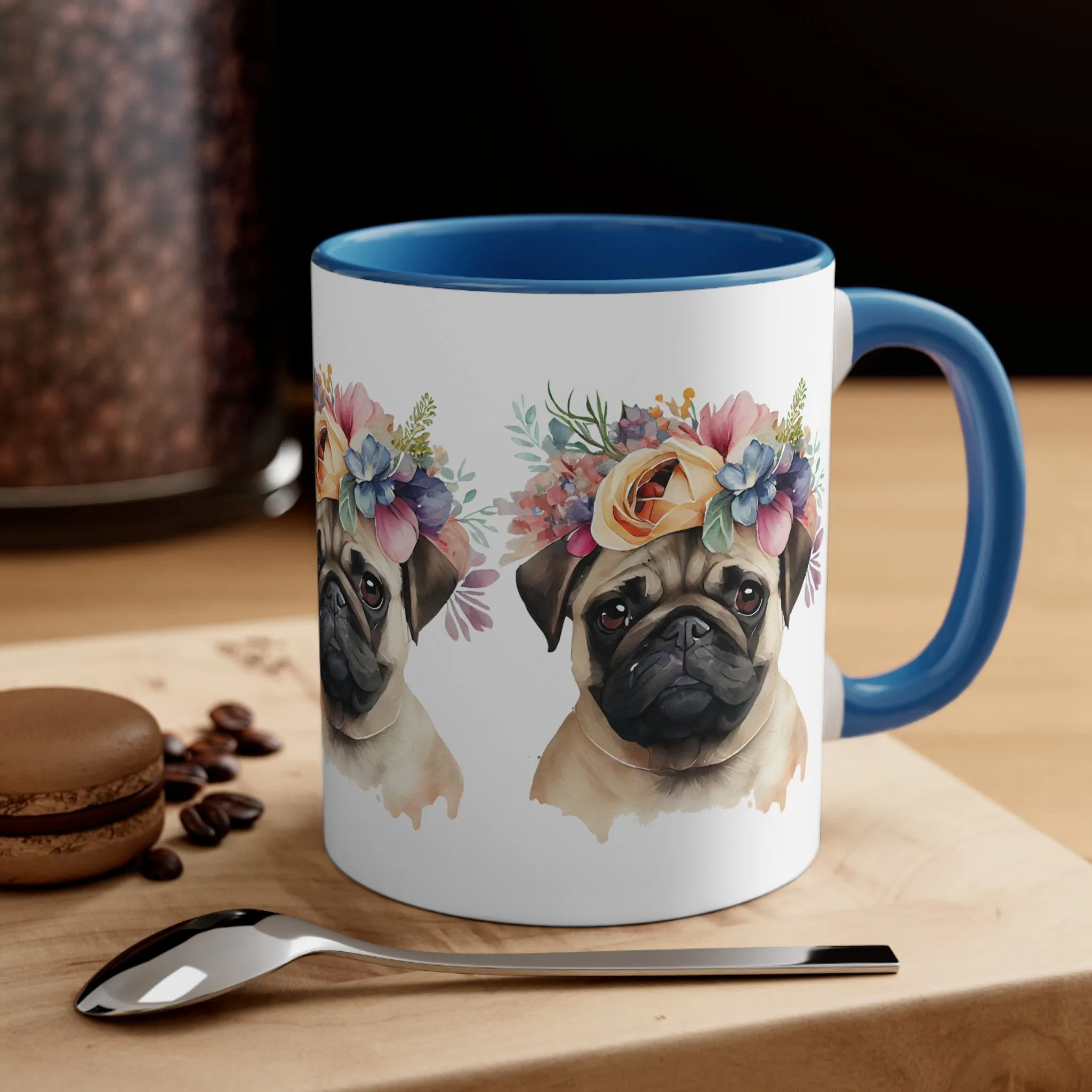 PUG Beautiful MUG - DOG BREEDS MUGS - Blue, Pink Accents - MUGSCITY - Free Shipping