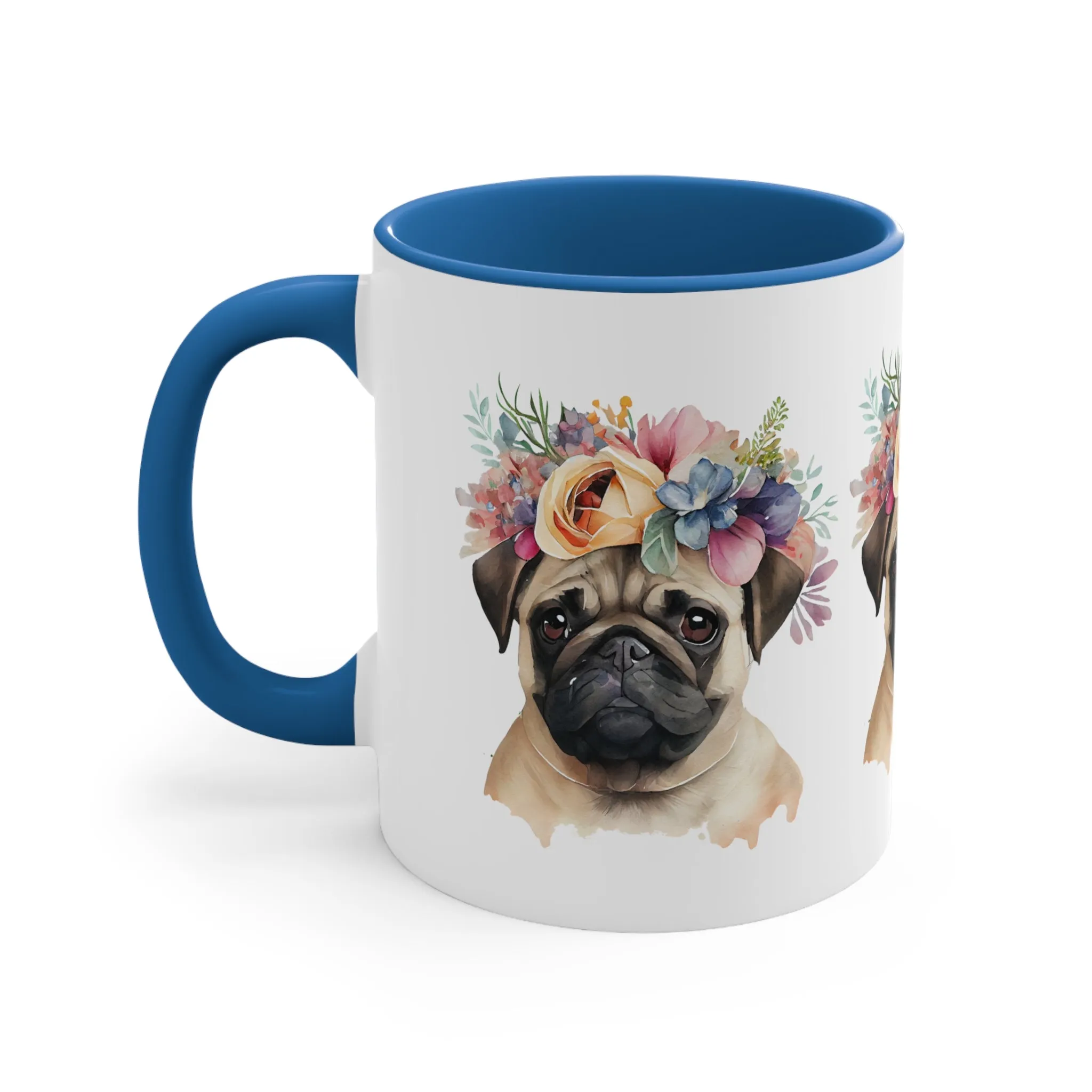 PUG Beautiful MUG - DOG BREEDS MUGS - Blue, Pink Accents - MUGSCITY - Free Shipping