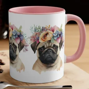 PUG Beautiful MUG - DOG BREEDS MUGS - Blue, Pink Accents - MUGSCITY - Free Shipping