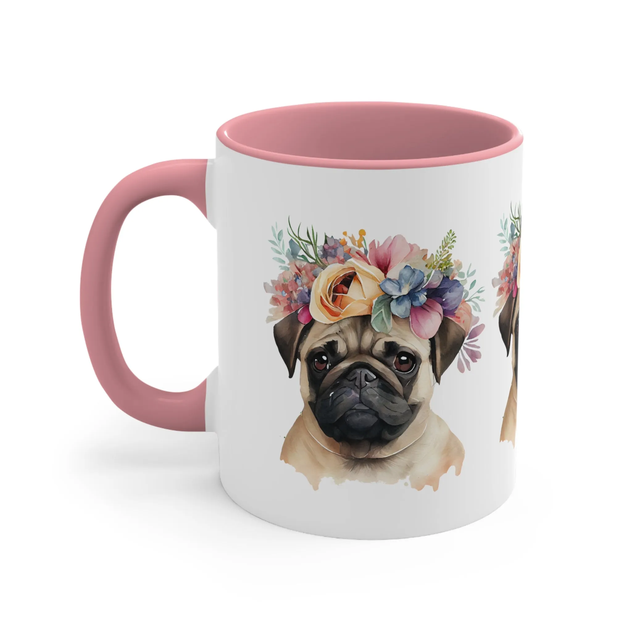 PUG Beautiful MUG - DOG BREEDS MUGS - Blue, Pink Accents - MUGSCITY - Free Shipping