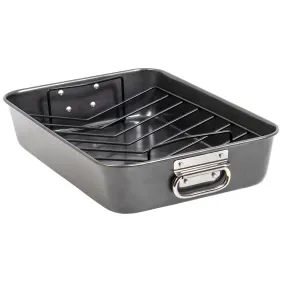 Red Co. Rectangular Black Deep Roasting Pan with Rack 2 Piece Set for Baking, Roasting, Oven, Serving - 15.75" x 11"