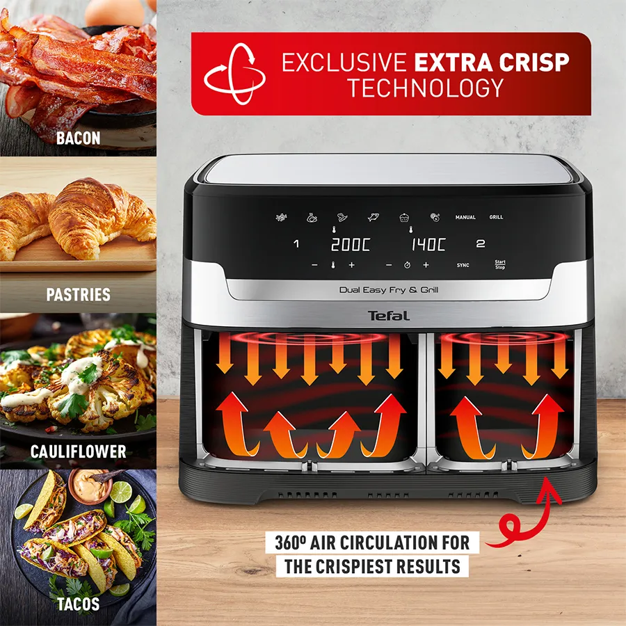 Tefal Dual Easy Fry & Grill Deluxe XXL Air Fryer EY905C