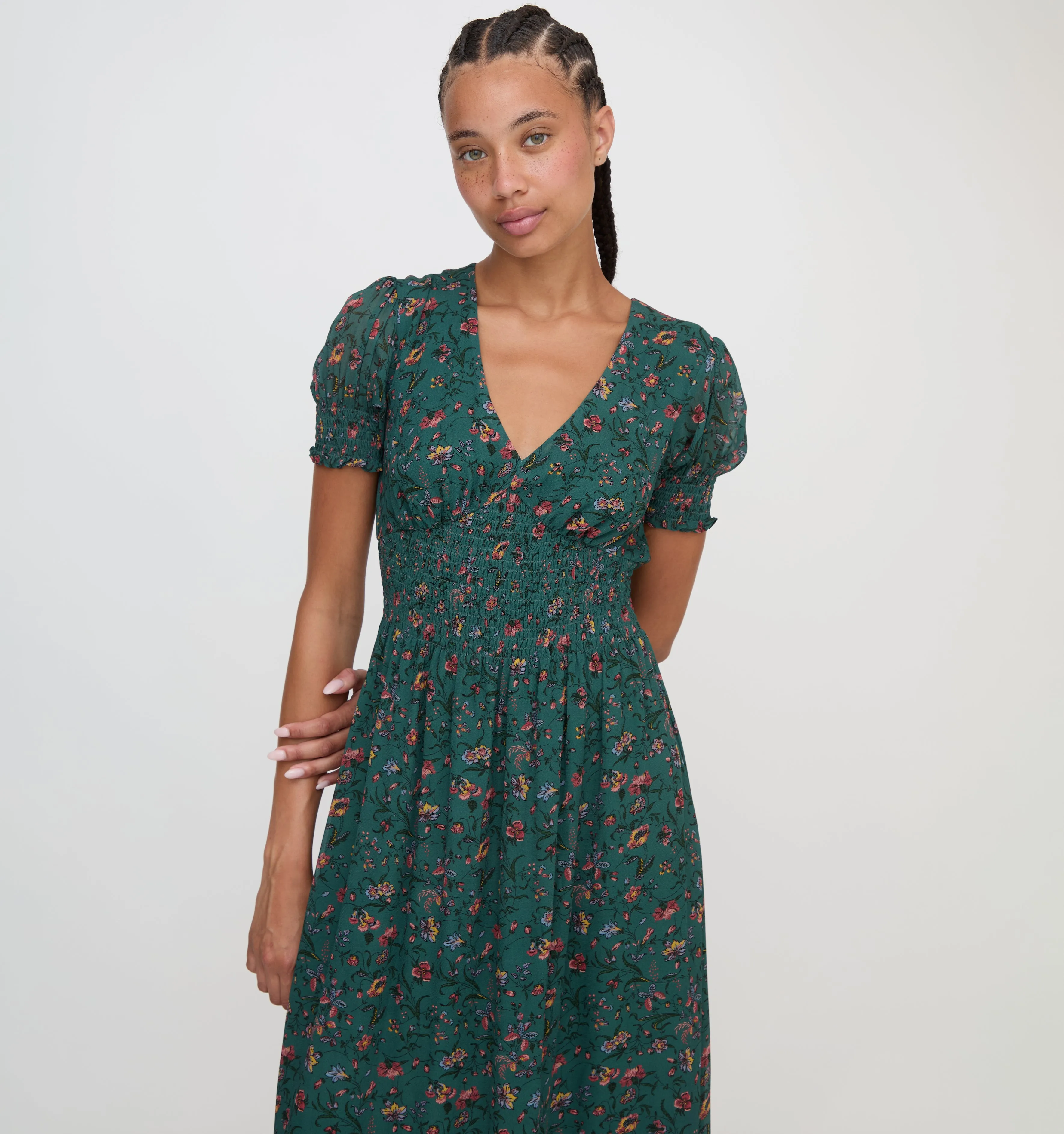 The Georgia Nap Dress - Bottle Green Fleur Chintz