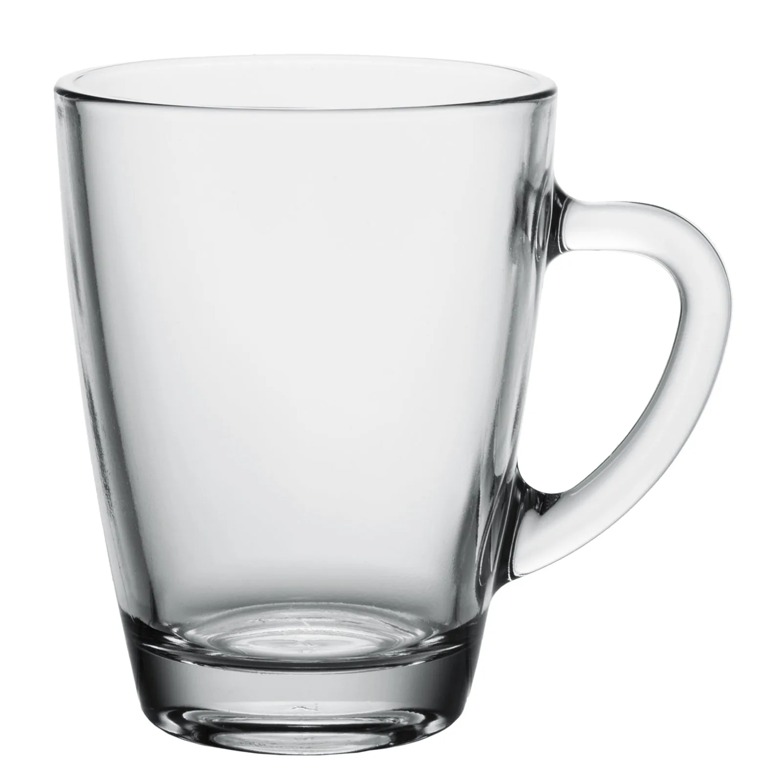 Vega Modern Clear Glass Mug with Handle, Coffee Tea Hot or Cold Drinks, Set of 6, 10 oz