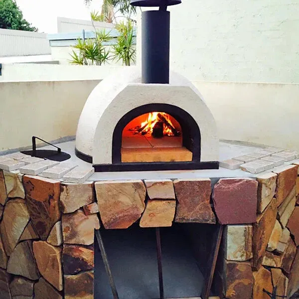 WPPO WDIY-ADFUN 39" x 50" x 25" DIY Tuscany Wood-Fired Outdoor Pizza Oven Kit with Stainless Steel Flue and Black Door