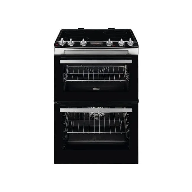 Zanussi ZCV66078XA 60cm Electric Double Oven with Ceramic Hob Stainless Steel Black